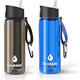 SurviMate Purified Water Bottle for Camping, Hiking, Backpacking and Travel, BPA Free with 5-Stage Intergrated Filter Straw