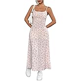 Floerns Women's Coquette Floral Print Cami Dress Scoop Neck Spaghetti Strap A Line Maxi Dresses