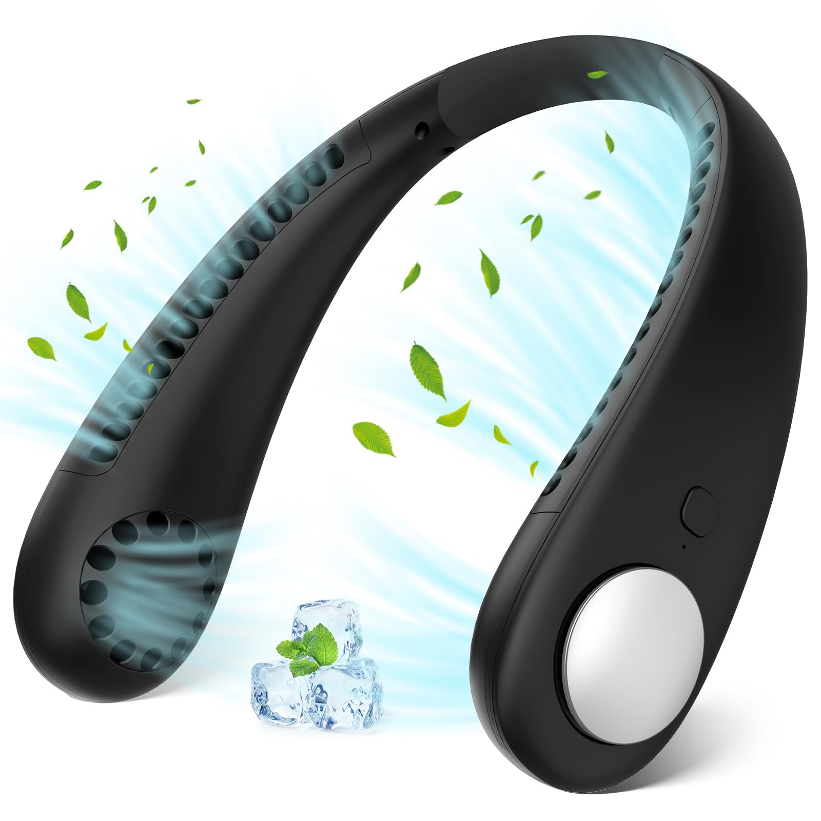 Neck Fan, Portable Hanging Neck Fan, Bladeless Mini Neck Fan with 360° Airflow, 3-Speed Hands-Free Personal Fan Rechargeable Wearable Fan Cooling Quiet for Home Office Travel Sports Outdoor, Black