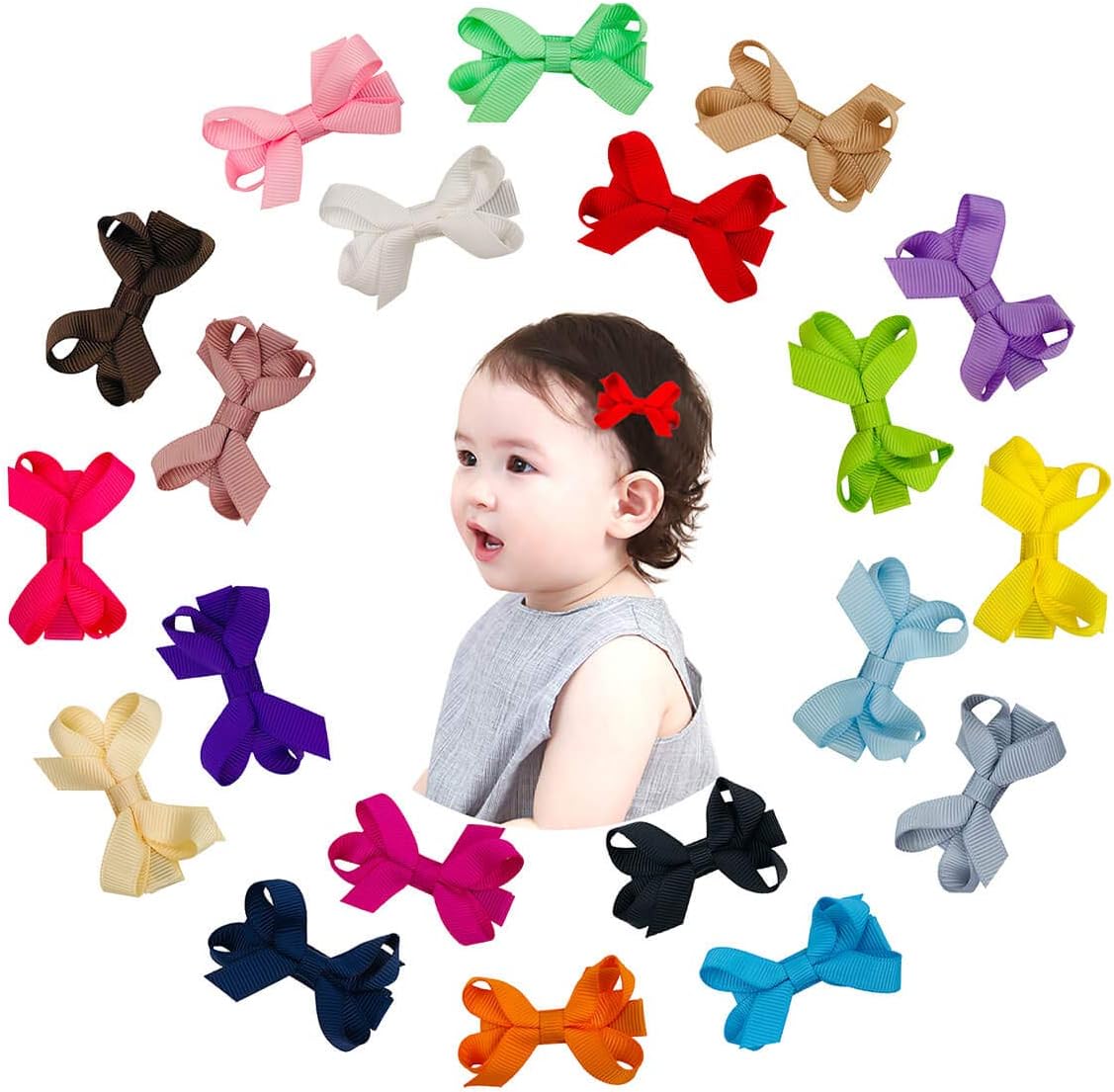 ShemayTiny 2 inches Hair Bows Fully Covered Hair Clips for Baby Girls Toddlers Infants
