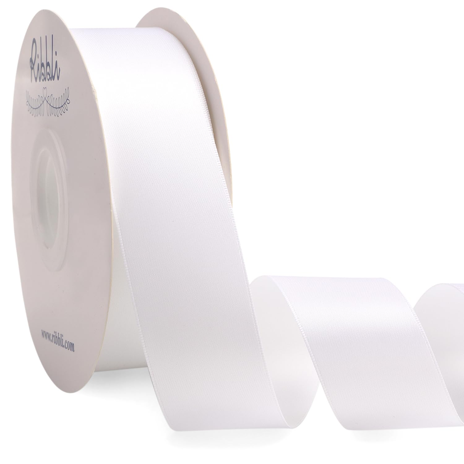 Photo 1 of Ribbli White Satin Ribbon Double Faced Satin 1-1/2 Inch x Continuous 50 Yards-White Ribbon for Gift Wrapping Crafts Wedding Decoration Bows Bouquet Floral Arrangement