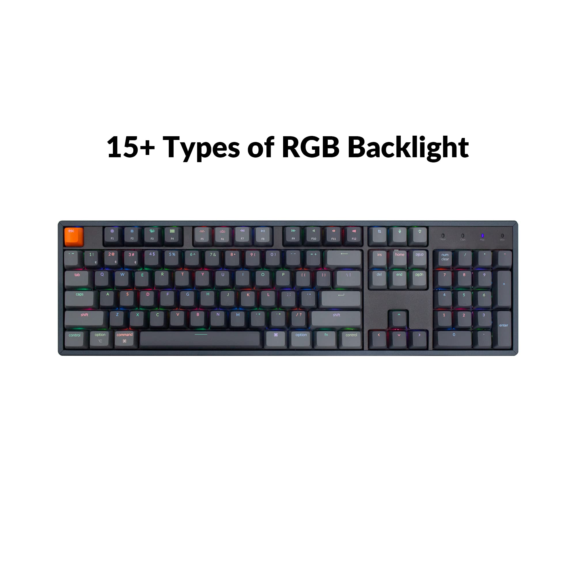 Keychron K10 Full Size 104 Keys Bluetooth Wireless/USB Wired Mechanical Gaming Keyboard for Mac with K Pro Brown Switch/RGB Backlight/Multitasking Computer Keyboard for Windows, Aluminum Frame