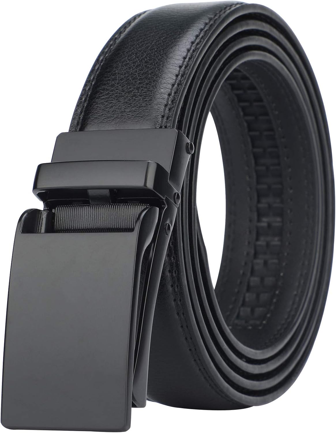 Men's Comfort Genuine Leather Ratchet Dress Belt with Automatic Click Buckle (Suit Pant Size 28"-44", Style 2 -Black): Clothing