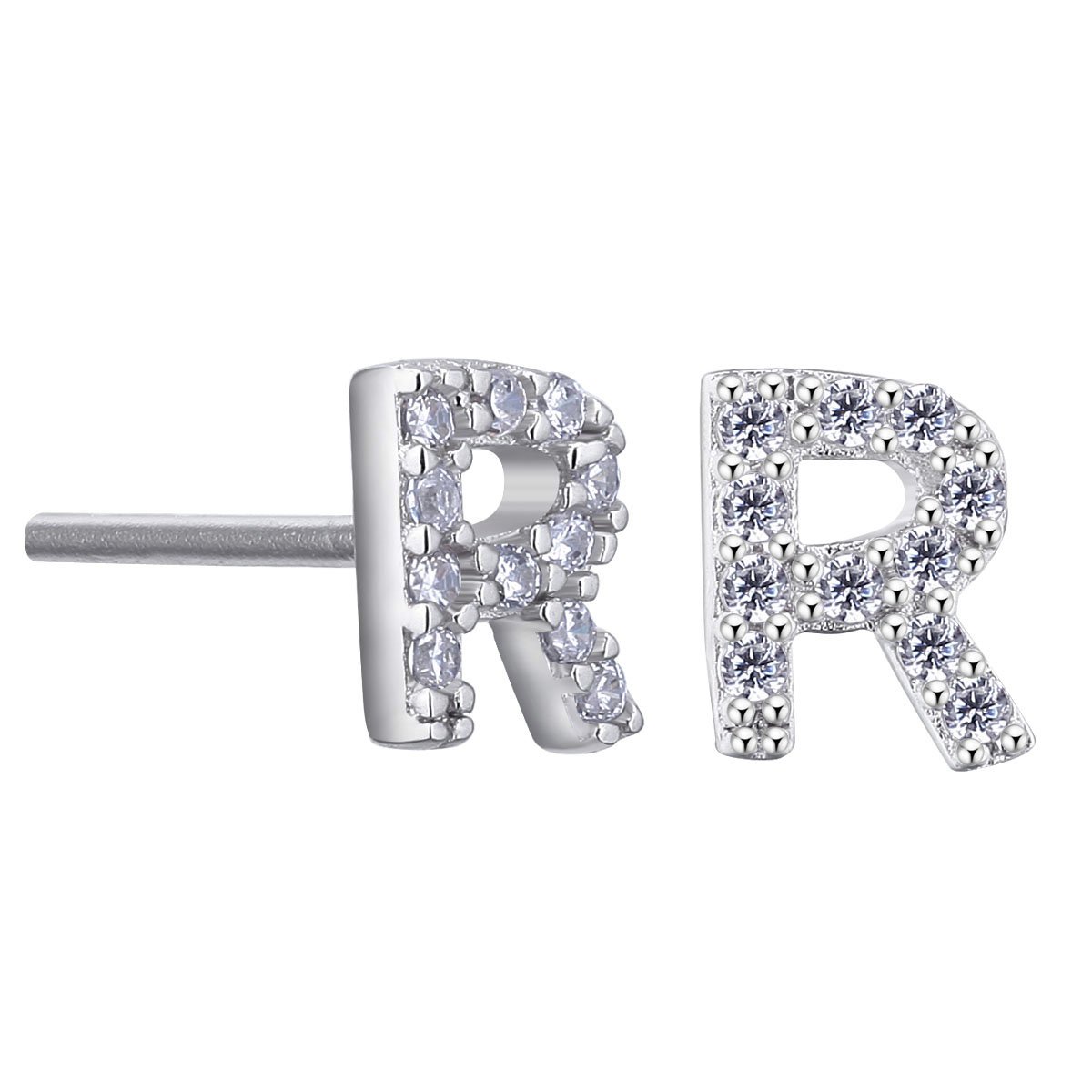 VIKI LYNN Women Girls 925 Sterling Silver Cubic Zirconia Letter R Stud Earrings Tiny Size