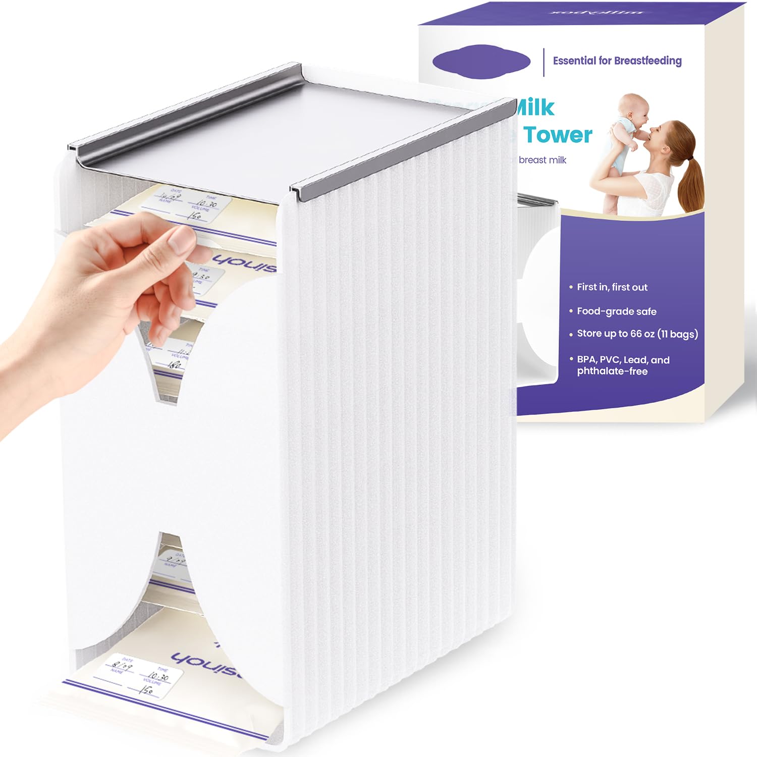 Photo 1 of Freeze Organizer and Tower for Breastmilk Storage Bags, First-in First-Out Container Storing System with Quick-Freeze Tray to Freezing Breastmilk, Reusable and Breastfeeding Essentials