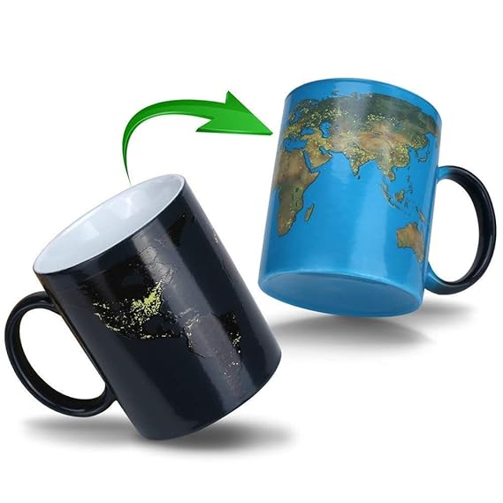 Doublewhale Magische Kaffeetasse Erde,Tasse Thermoeffekt Weltkarte Geschenk Fuer Maenner Papa Geschenkideen Lustige Kaffeetas