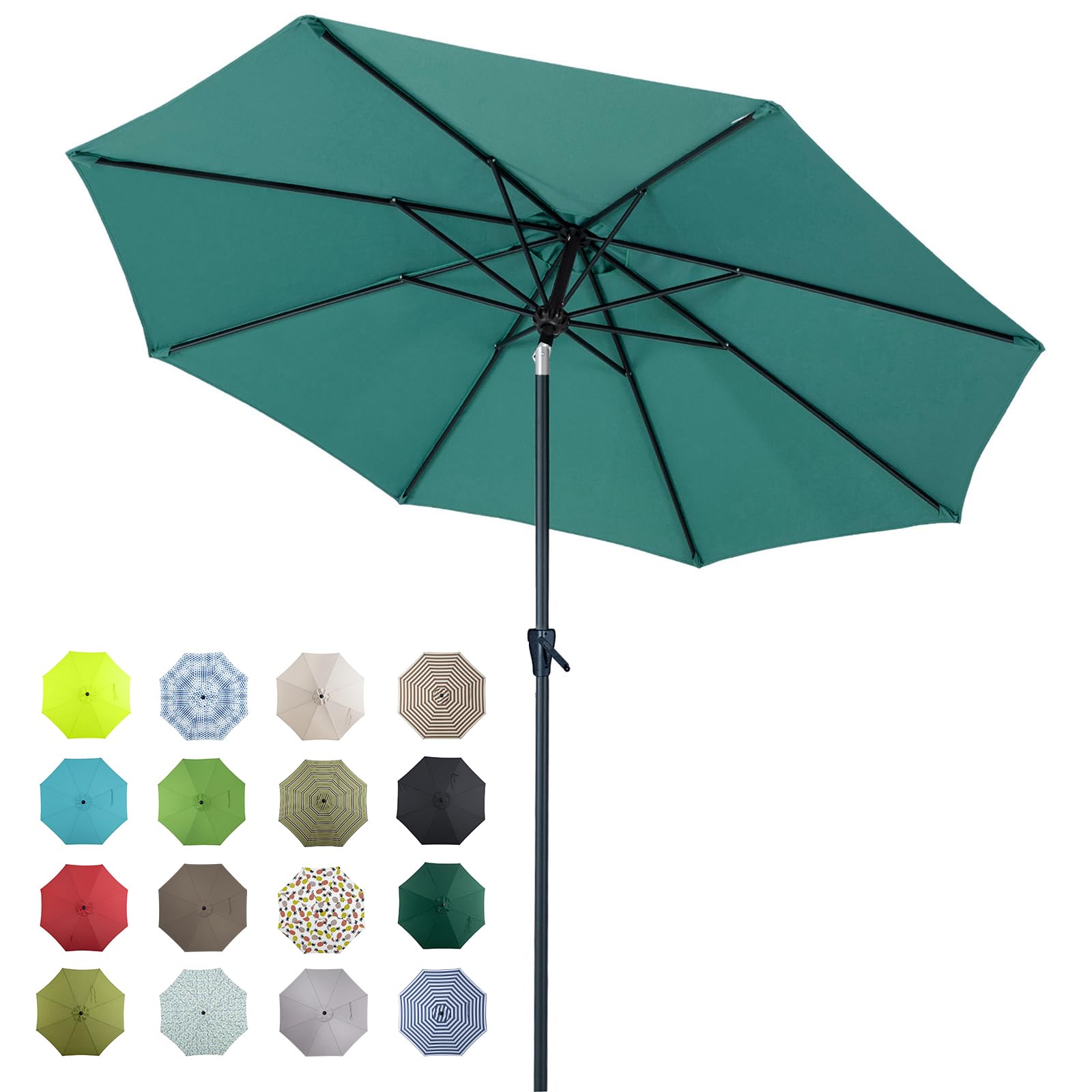 Tempera 9ft Patio Market Outdoor Table Umbrella with Auto Tilt and Crank, Large Sun Umbrella with Sturdy Pole & Fade Resistant Canopy, Easy to Set, Turquoise Image