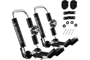 IKURAM R Kayak Roof Rack, Aluminum Kayak Carrier Folding J-Style Universal 3-in-1 Multifunction for Canoe, SUP, Kayaks, Surfboard Rooftop Mount on SUV, Car and Truck Crossbars