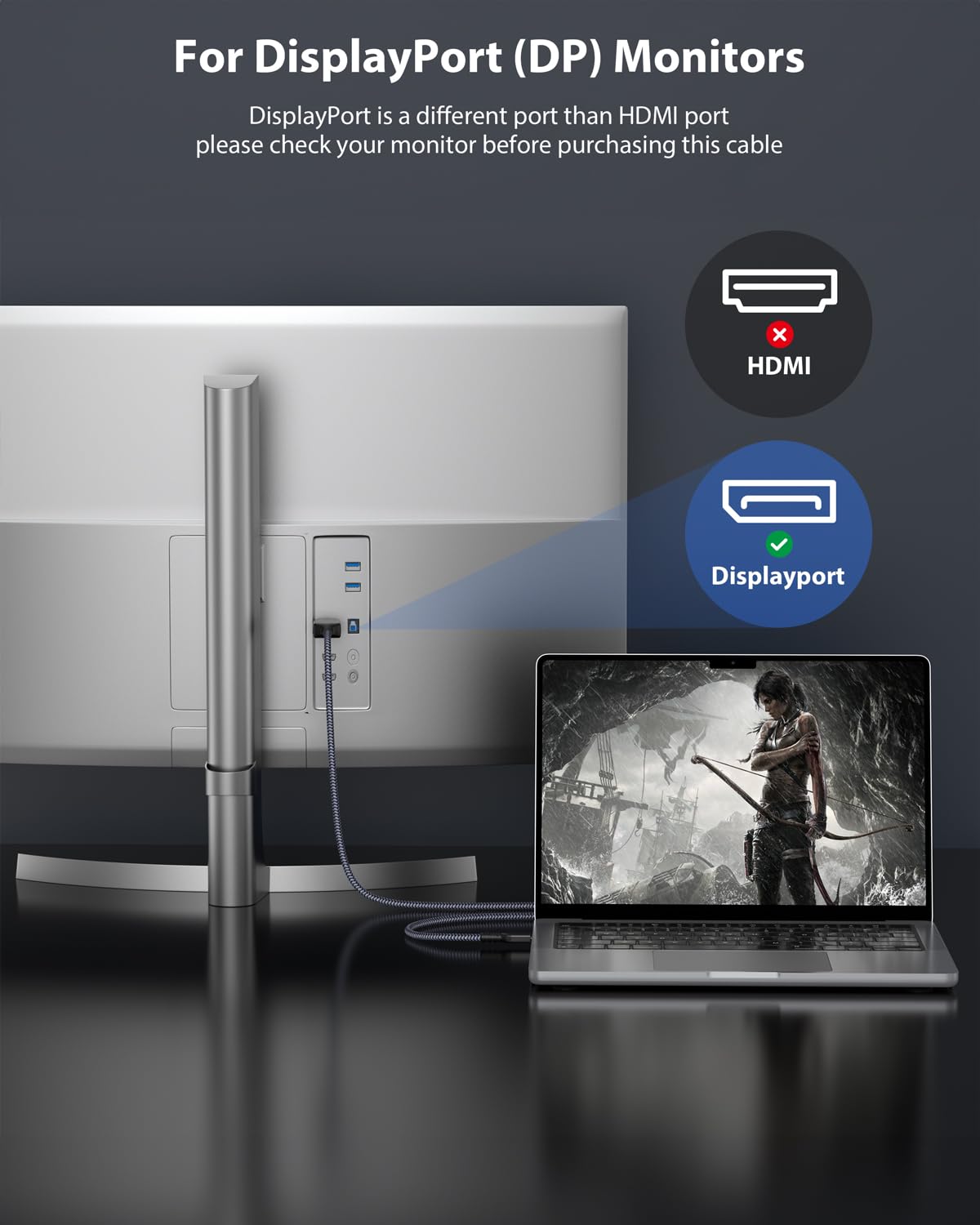 Maxonar USB C to DisplayPort VESA Certified, 8K 60Hz Non-Bidirectional Type C to DP Cable 6.6FT/2M(4K 60Hz 144Hz 120Hz) 32.4Gbps 1.4 HBR3 Alt Mode Video Adapter for iM1 MacBook Pro Mac mini, XPS 15