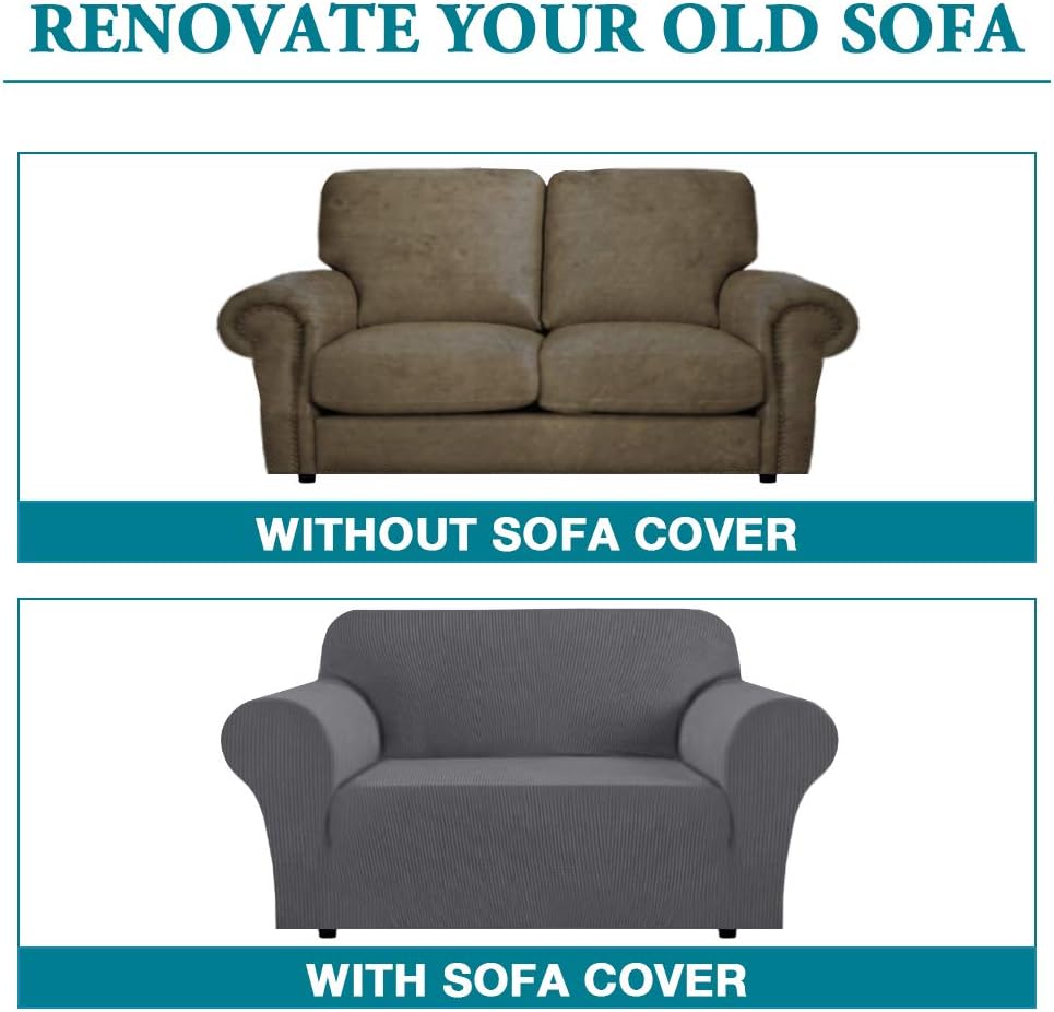 1 Piece Furniture Cover for Loveseat Loveseat Slipcovers for 2 Cushions Sofa Rich Textured High Spandex Checked Pattern Loveseat Covers for Living Room, 2 Seater, Charcoal Gray: Home & Kitchen