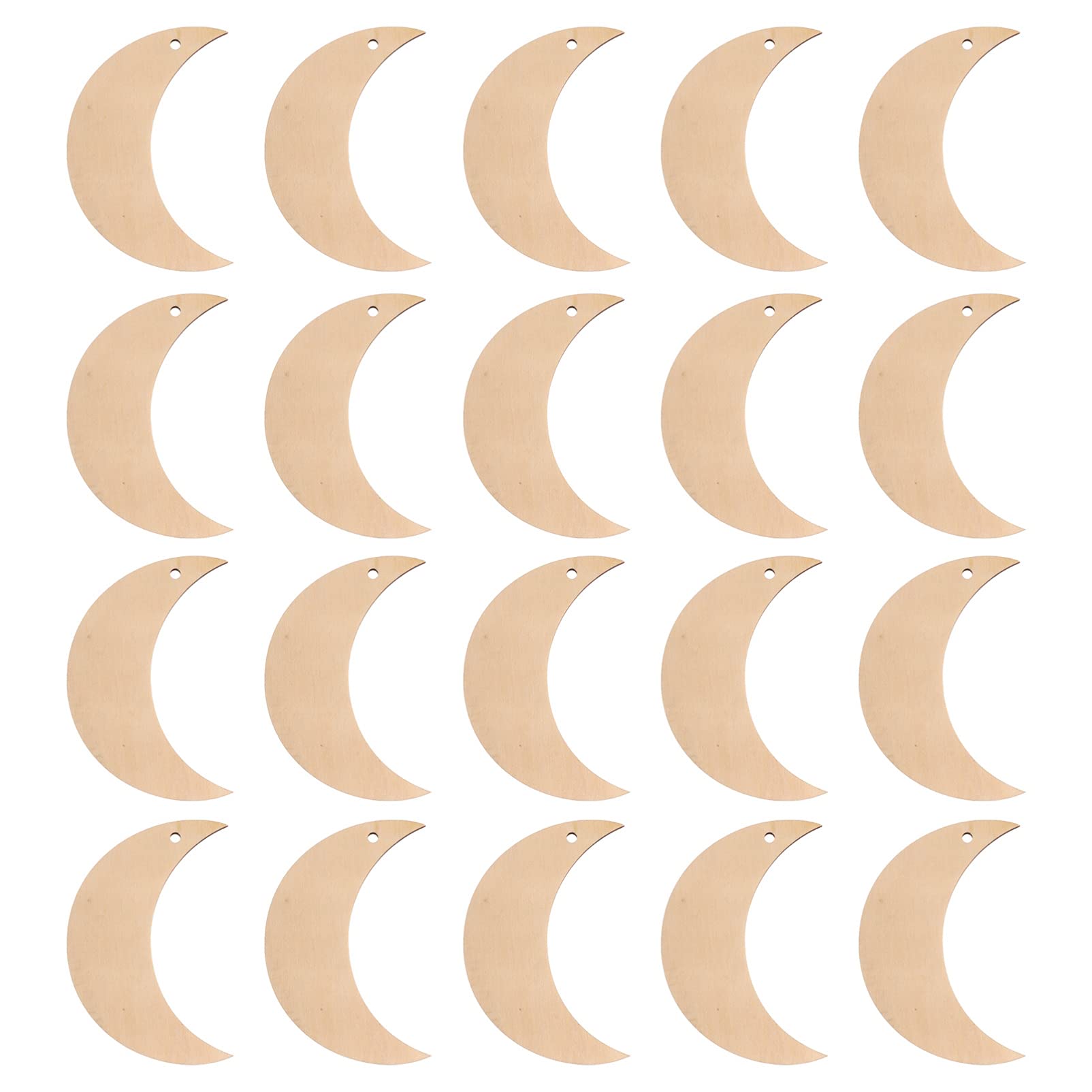 Milisten 20pcs Cutouts Unfinished Wooden Moon Shape Craft Blank for Home DIY Projects Craft Decor, 3. 5X7CM