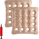 2-Pack Waffle Inflatable Seat Cushions with Pump, 18 Inch Beige 16-Hole Air Cushion for Pressure Relief, Wheelchair, Office Chair, Car Seat & Travel (Beige)