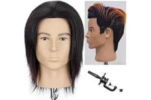 HAIRWAY Male Mannequin Head Human Hair 8 Inch Hairdresser Practice Mannequin Head with 100% Real Human Hair Cosmetology Styling Training Manikin Doll Head with Table Stand Clamp (Natural Black)