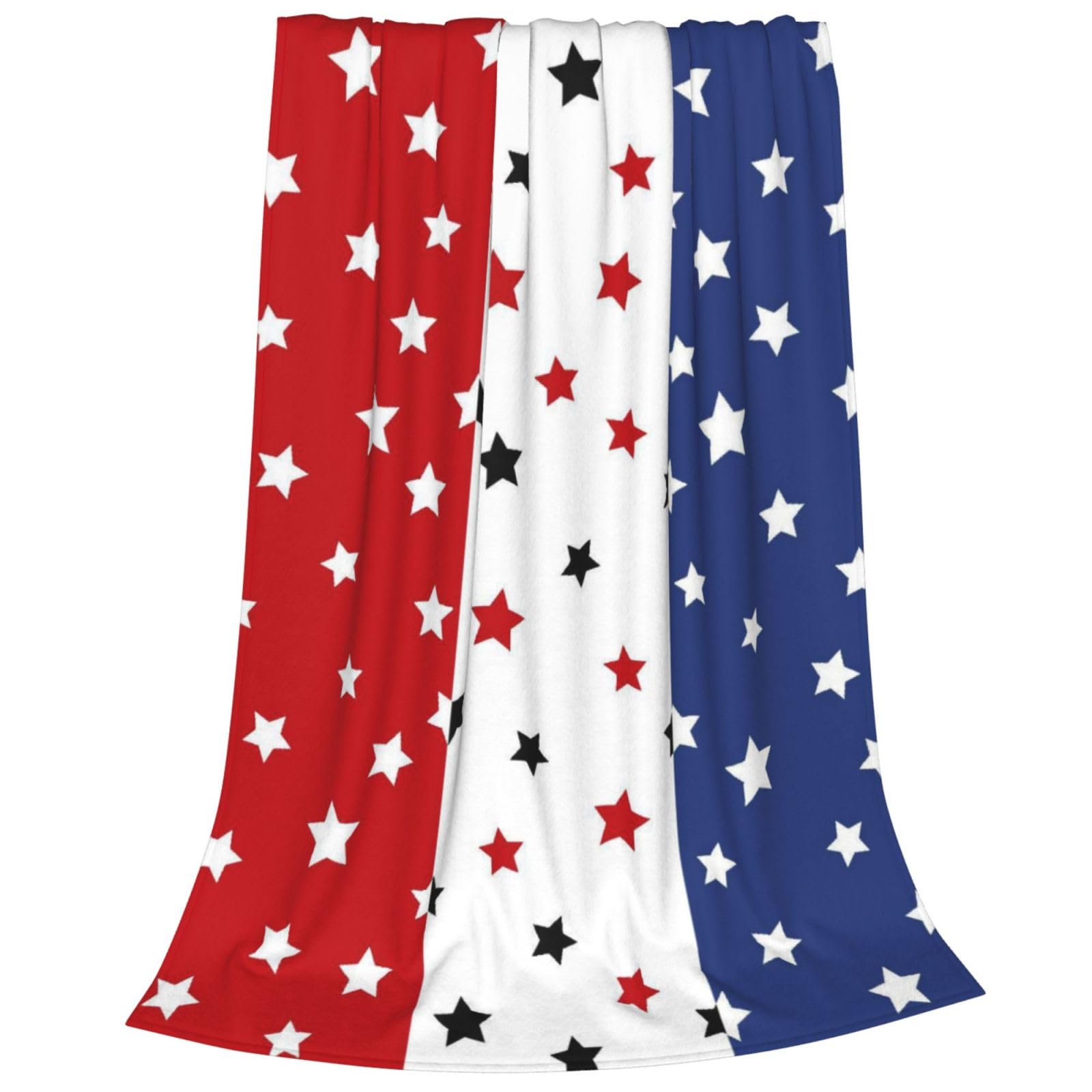Independence Day Stars Throw Blanket, 4th of July Patriotic Red Blue Decorative Soft Cozy Blanket, Small Lightweight Warm Flannel Blanket for Sofa Chair Bed Couch 30" x 40"