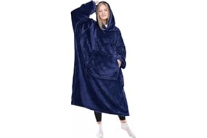 KPBLIS Wearable Blanket Hoodie Gifts for Women and Men, Oversized Hooded Blankets Sweatshirt Adult Birthday Gifts for Mom Girlfriend, Cozy Fleece Blanket with Sleeves and Giant Pocket, Navy