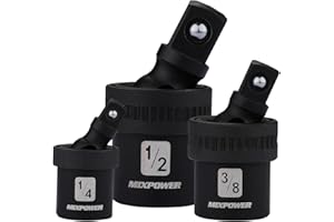 MIXPOWER 3-Piece Impact Universal Joint Set - 1/4", 3/8" and 1/2" Drive, Impact Grade U-Joint Swivel Sockets,Socket Adapter S