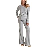 BWQ Sexy 2 Piece Outfits for Women Long Sleeve Wide Leg Pants Casual Lounge Matching Sets