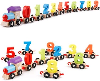 Shanbuyers Colorful Wooden Digital Number 0 to 9 Small Train Learning and Educational Block Set Toy for Kids (Multi-Color)