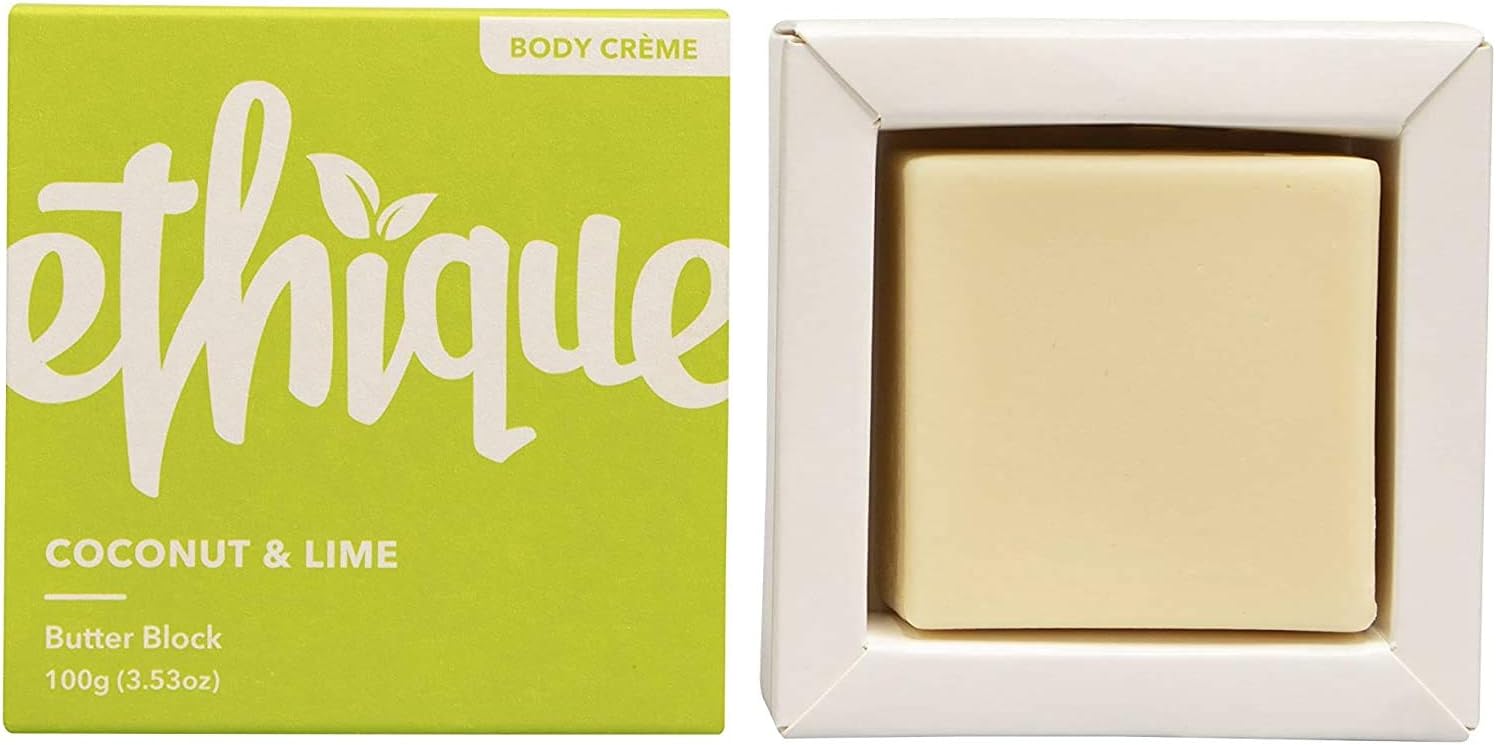 Ethique Eco-Friendly Solid Butter Block, Coconut & Lime - Hydrating Solid Body Lotion, Sustainable Natural Lotion Bar, Plastic Free, Vegan, Plant Based, 100% Compostable and Zero Waste, 3.53oz