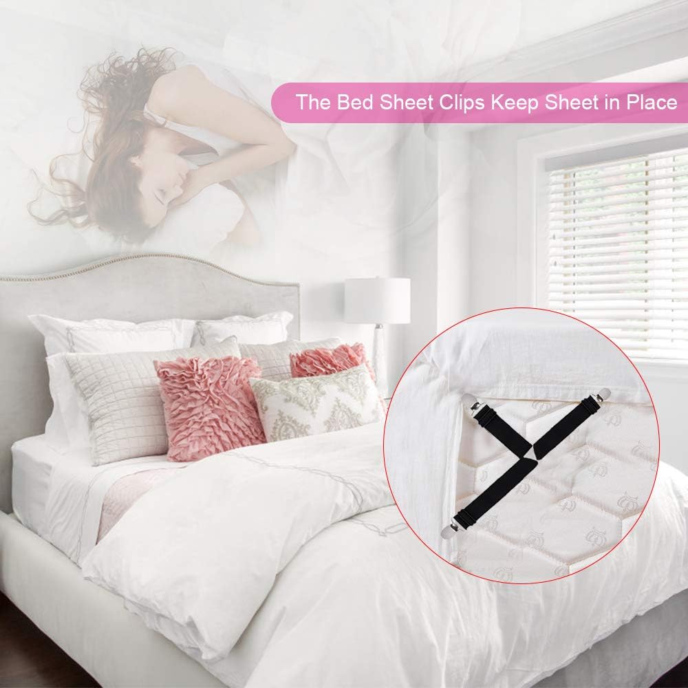 JINGMAX Bed Sheet Holder Clips,4pcs Adjustable Bed Sheet Straps, Triangle Elastic Mattress Sheet Clips with Durable Grippers Clips Keeping Sheet in Place (4PCS Black): Home & Kitchen