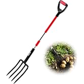 VEVOR Garden Fork, 4-Tine Gardening Pitchfork with Fiberglass Handle, 45 in Heavy Duty Digging Fork with Y Grip, Forged Steel Spading Fork for Hay Potato Composting Transplanting Aeration