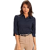 Allegra K Button Down Collared Shirt for Women's 3/4 Sleeves Split Cuff Business Formal Top