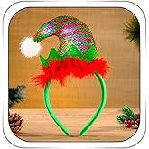 Firuilo Christmas Headband Light Up Elf Hat Hairbands Santa Hat Headpieces Glitter Festival Hair Accessories for Women