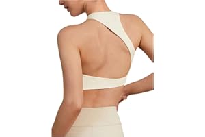 SHENHE Women's Backless Halter Sports Bra Asymmetrical Cut Out Wireless Padded Workout Yoga Bra Crop Top Tank