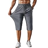 Hidkat Men's Capri Pants 3/4 Long Jogger Sport Shorts,Workout/Gym/Yoga/Beach Shorts Quick Dry with Zipper Pockets