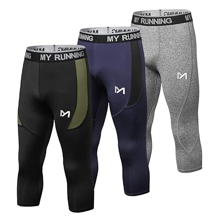 MEETYOO Laufhose Herren 3/4, Kompressionshose Sports Leggings Running Tights Atmungsaktiv Sporthose Männer Fitnesshose für La
