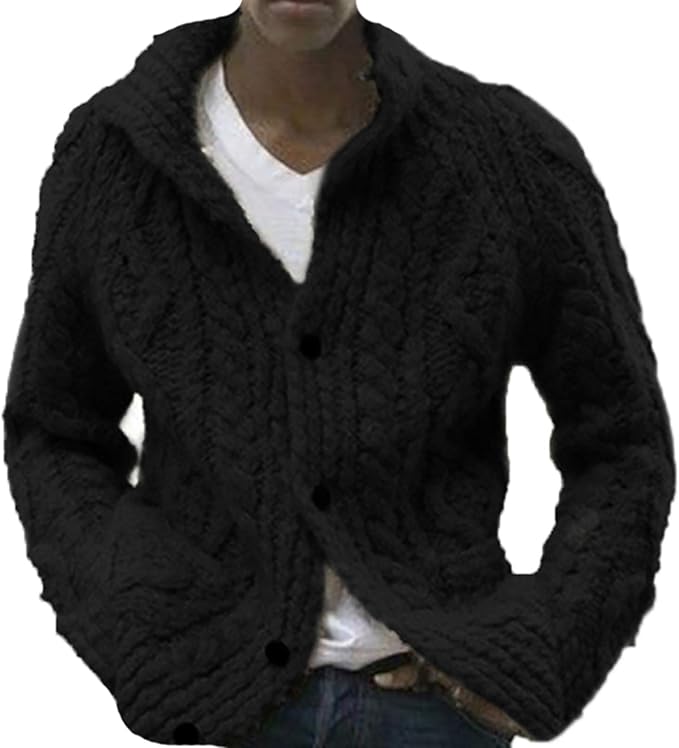 Mens Shawl Neck Cardigan Button Cable Knit Cardigans Chunky Knitted