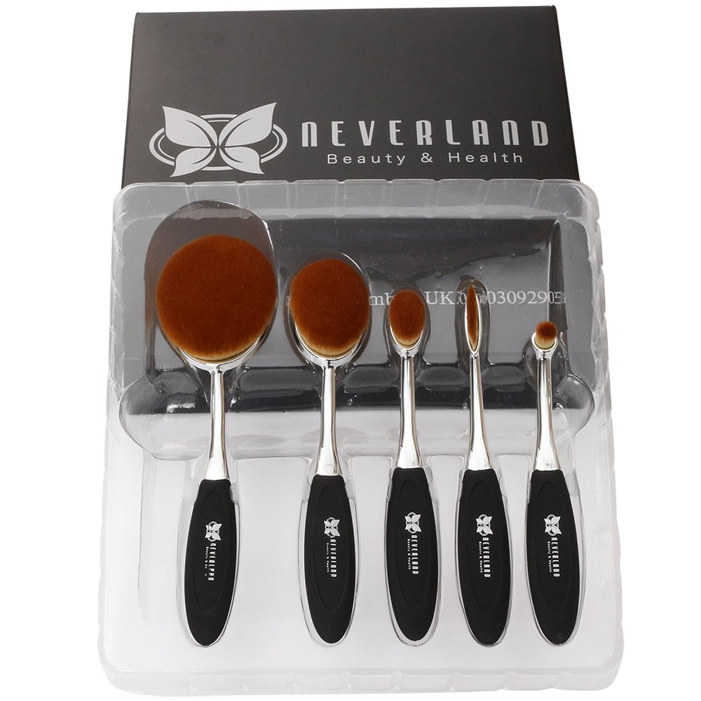 Neverland Beauty 5Pcs Beauty Toothbrush Shape Makeup Cream Foundation Powder Lip Eyeshadow Brushes Set Silver & Black