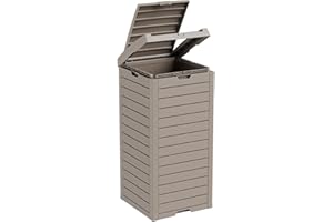 MAIUSCOLI Outdoor Trash Can with Lid, Outdoor Trash Bin & Pull-Out Liquid Drawer, Dual Lid Closure Design, Waterproof Resin Garbage Can Container for Patio, Backyard, Deck (Grey, 38 Gallon)