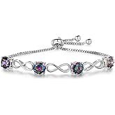 VOLUKA Adjustable Infinity Bracelet for Women,Rainbow CZ Gemstone Bracelets 18K White Gold Plated Jewelry Gifts