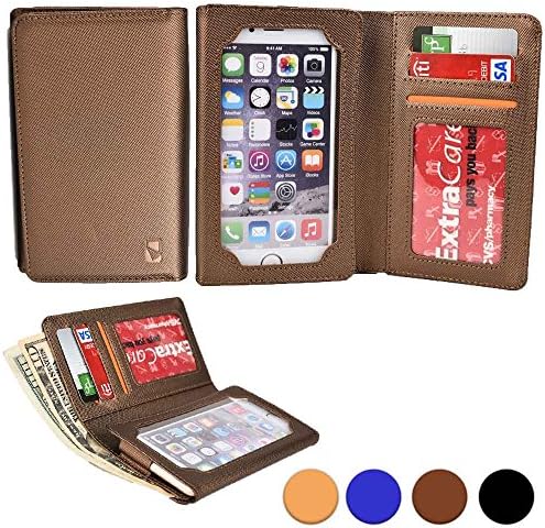 Cooper Cases(TM) Infinite Wallet Xolo Q1011 / Q1020 / Q1100 / Q1200 Case in Gold (PU Canvas Cover, Built-in Screen Protector, Card Slots, ID Holder, Billfold)