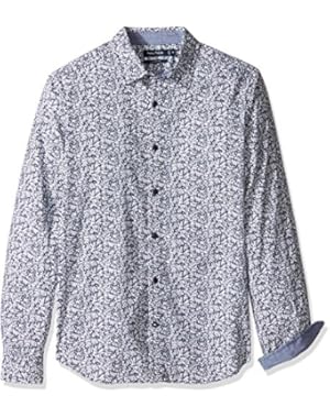 Men's Long Sleeve Classic Fit Small Print Button Down Shirt