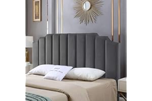 24KF Modern Velvet Upholstered King/Cal King Headboard, Tufted Headboard for King/Cal King Bed, Modern Vertical Channel Design with Curved Tufted King Head Board-Dark Gray