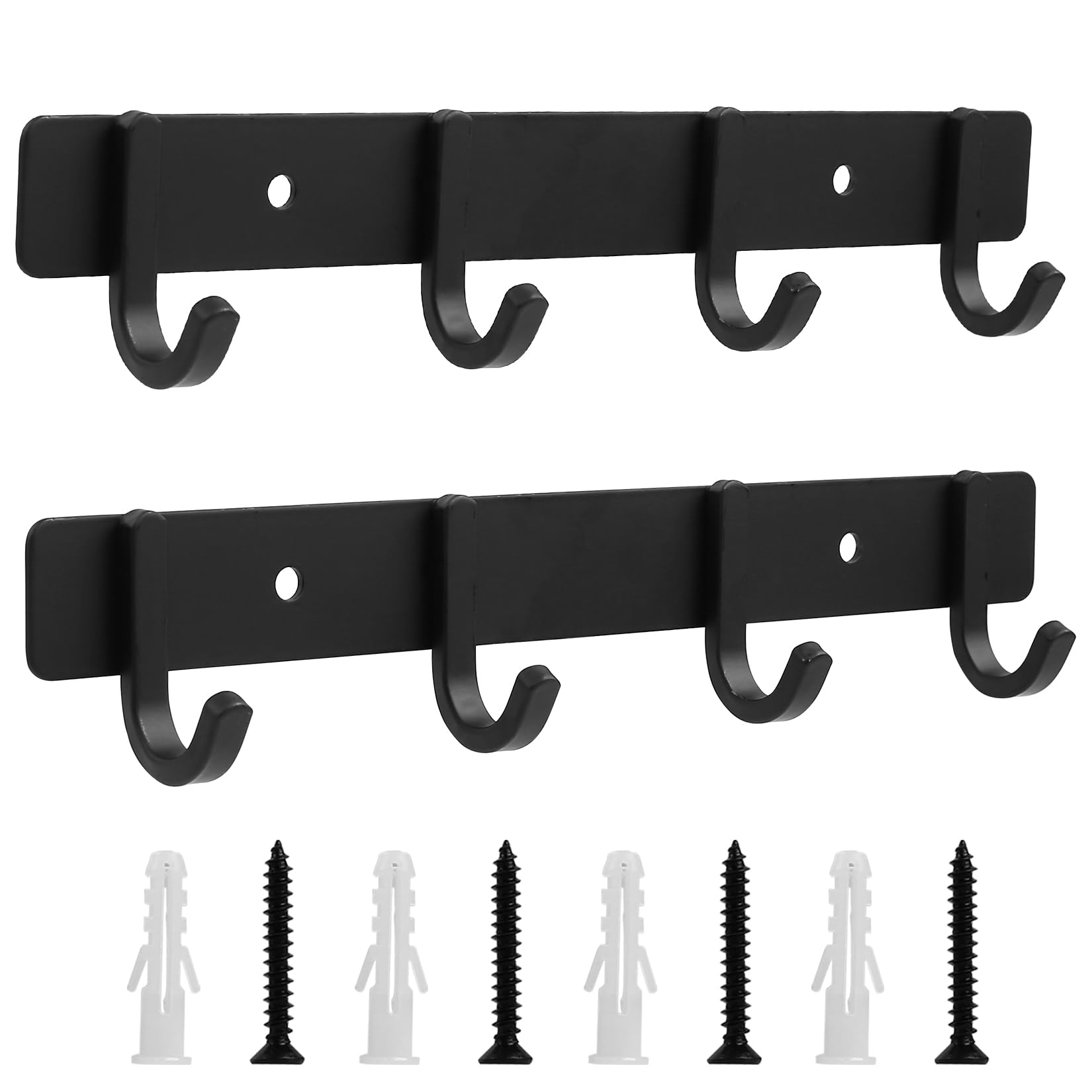 Xingwenhao 2 Pcs Coat Hooks Wall Mounted, Black Heavy Duty Coat Hooks for Wall Coat Racks for Wall, Metal Wall Hanger with 4 Hooks for Hat Towel Bag Coat Hangers Clothes Hooks Key Hooks, with Screws