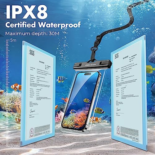 UNBREAKcable Waterproof Mobile Phone Case [2 Pack], IPX8 Aquatic Case with Adjustable Cord for iPhone 17/16/15/14/13/12 Air/Pro Max, Samsung S25 S24 S23 Ultra, Huawei and Other Phones up to 7 Inches - Black