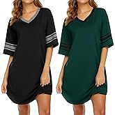 Ekouaer Nightgowns for Women 2 Pack Sleepshirts Short Sleeve Nightshirt V Neck Sleepwear Casual Pajama Dress