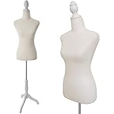 Female Dress Form Mannequin Torso Body with Adjustable Tripod Stand Dress Jewelry Display (Beige)
