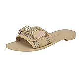 Guess Women's Elyze Sandal, Gold/Brown Logo 710, 8.5