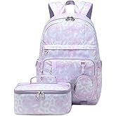 Armbq Leopard Kids Backpack for Girls, Multi Pocket School Bags with Lunch Box for Elementary, Teen Girls Bookbag Set