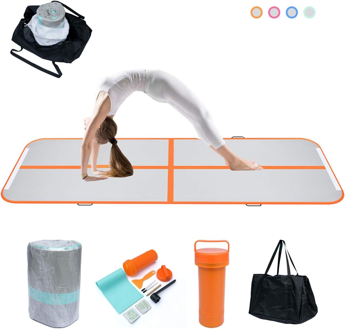 MILAZUL Air Track 10ft Inflatable Gymnastics Mat Airtrack Tumbling Mats Thickness 4 inches for Home Use/Gym/Yoga/Training/Cheerleading/Outdoor/Beach/Park/Water/Kid with Electric Air Pump Carry Bag : Sports & Outdoors