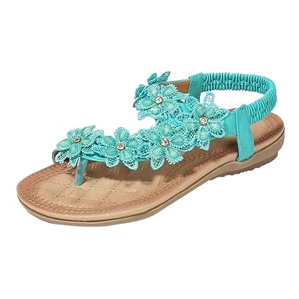 SHE.White Damen Sandalen Sommer Strass Zehensandalen Flach Sandaletten Strand Sommer Flache Schuhe Frau Gummiband Sommerschuh