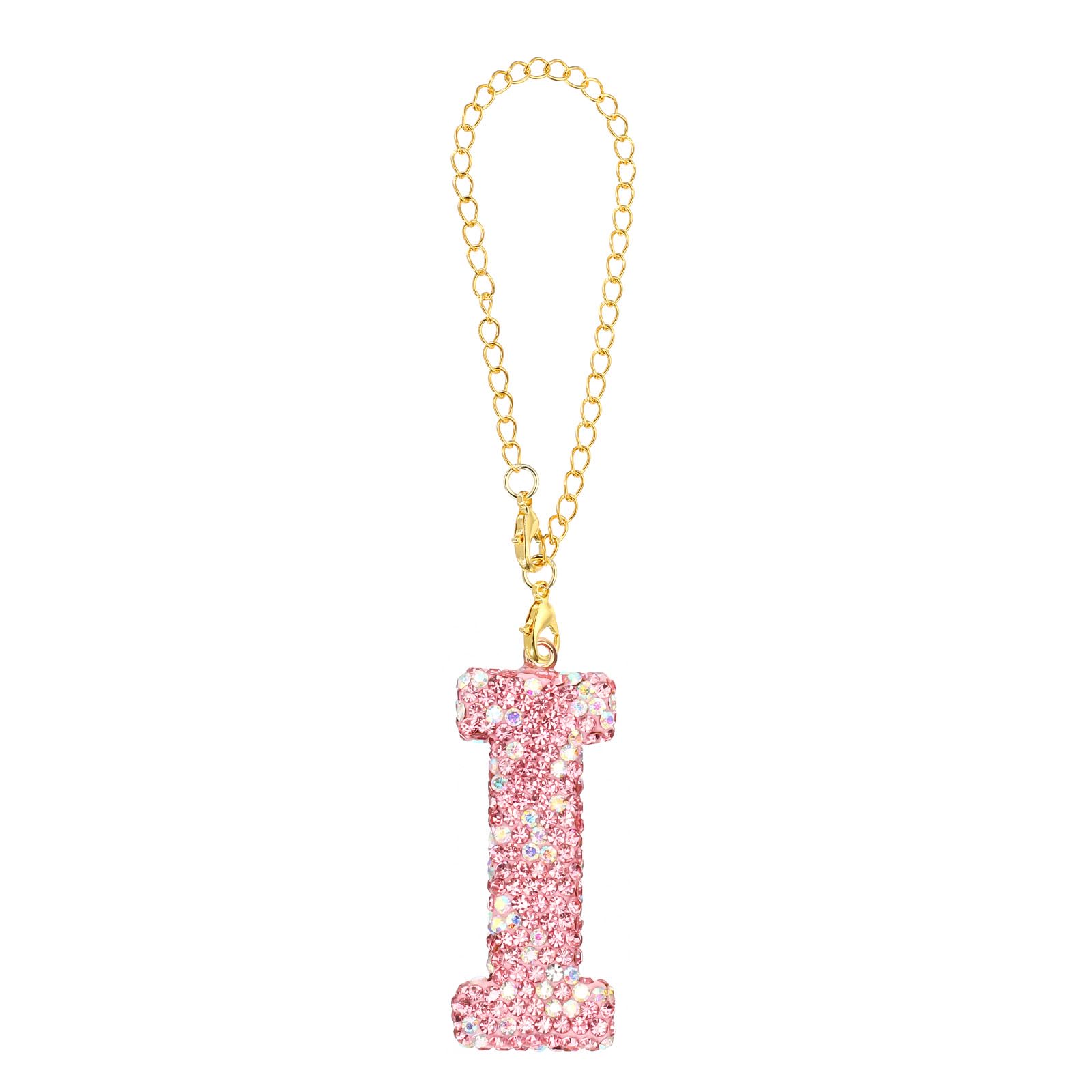 PATIKIL Initial Letter Charm, Letter I Charm with Pink Rhinestones Decorative Alphabet KeyChain Pendants for Beach Bag DIY Craft, Pink — image 1