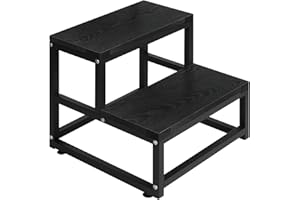 LIANTRAL 2 Step Stool for Adults Kids, Heavy Duty Sturdy Steel Frame with Wooden Steps, Bedside Foot Stool with 500lbs Load Capacity, Non-Slip Step Stool for High Bed, Kitchen, RV Step - Black