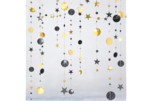 Cheerland Black and Gold Party Decorations Star Garlands Gold Black Birthday Decorations Hanging Star Streamers Graduation Decor NYE New Year Eid Ramadan Galaxy Starry Night Party Supplies