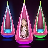 Bghdas Light Up Kids Pod Swing Seat, Hanging Hammock Chair with LED Lights, Upgraded Cotton Child Sensory Swing Seat, Sensory Swing for Autistic Kids Indoor & Outdoor Play (Pink)
