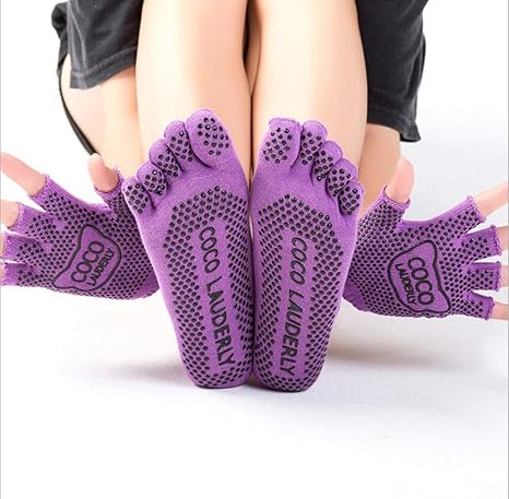 Amazon Co Jp ピラティスヨガノンスリップ手袋5指靴下女性のスーツ綿の靴下綿の吸汗性スポーツつま先靴下 女性に適しています ホーム キッチン